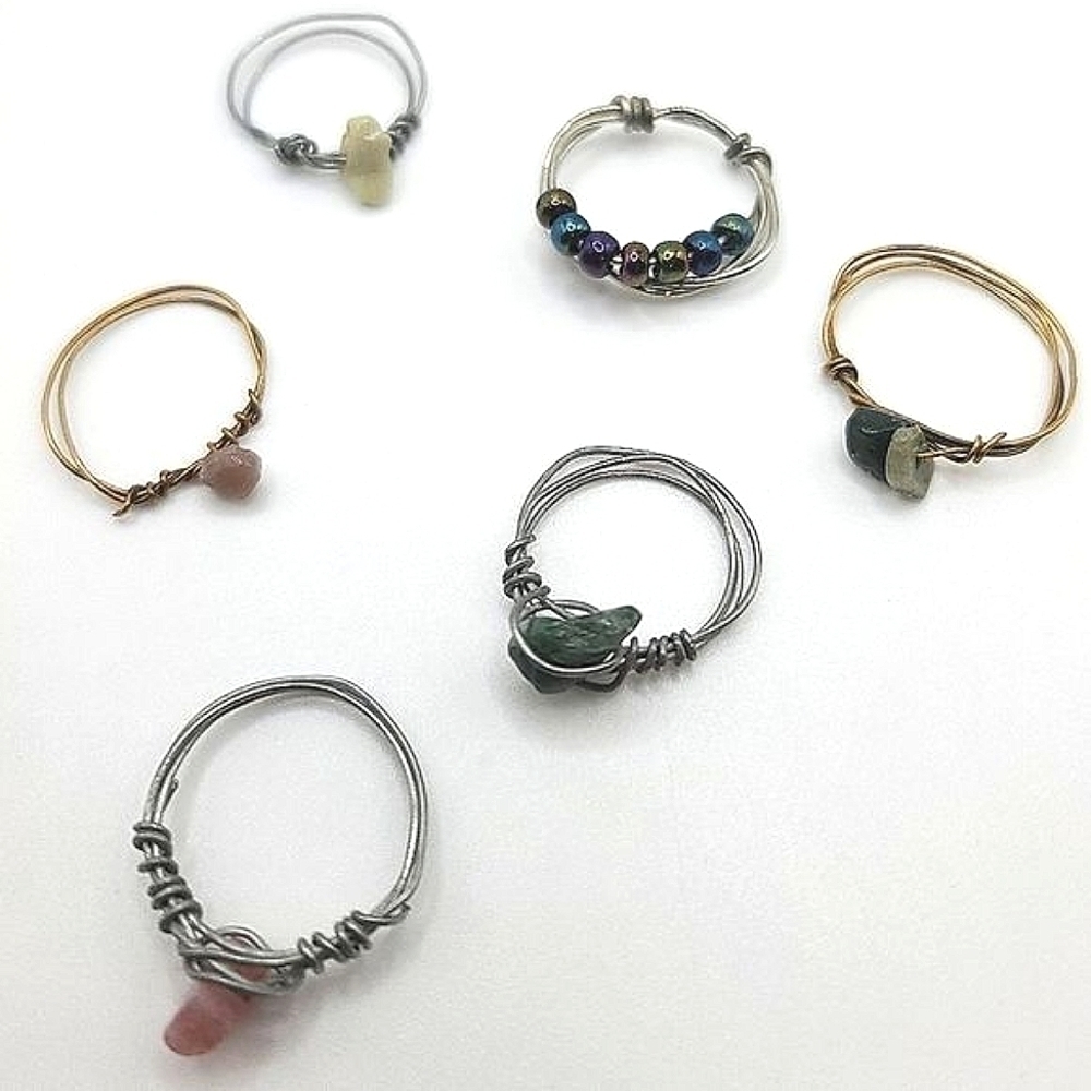 𝅺6 Boho Chic Wire Rings - Picture 3 of 11